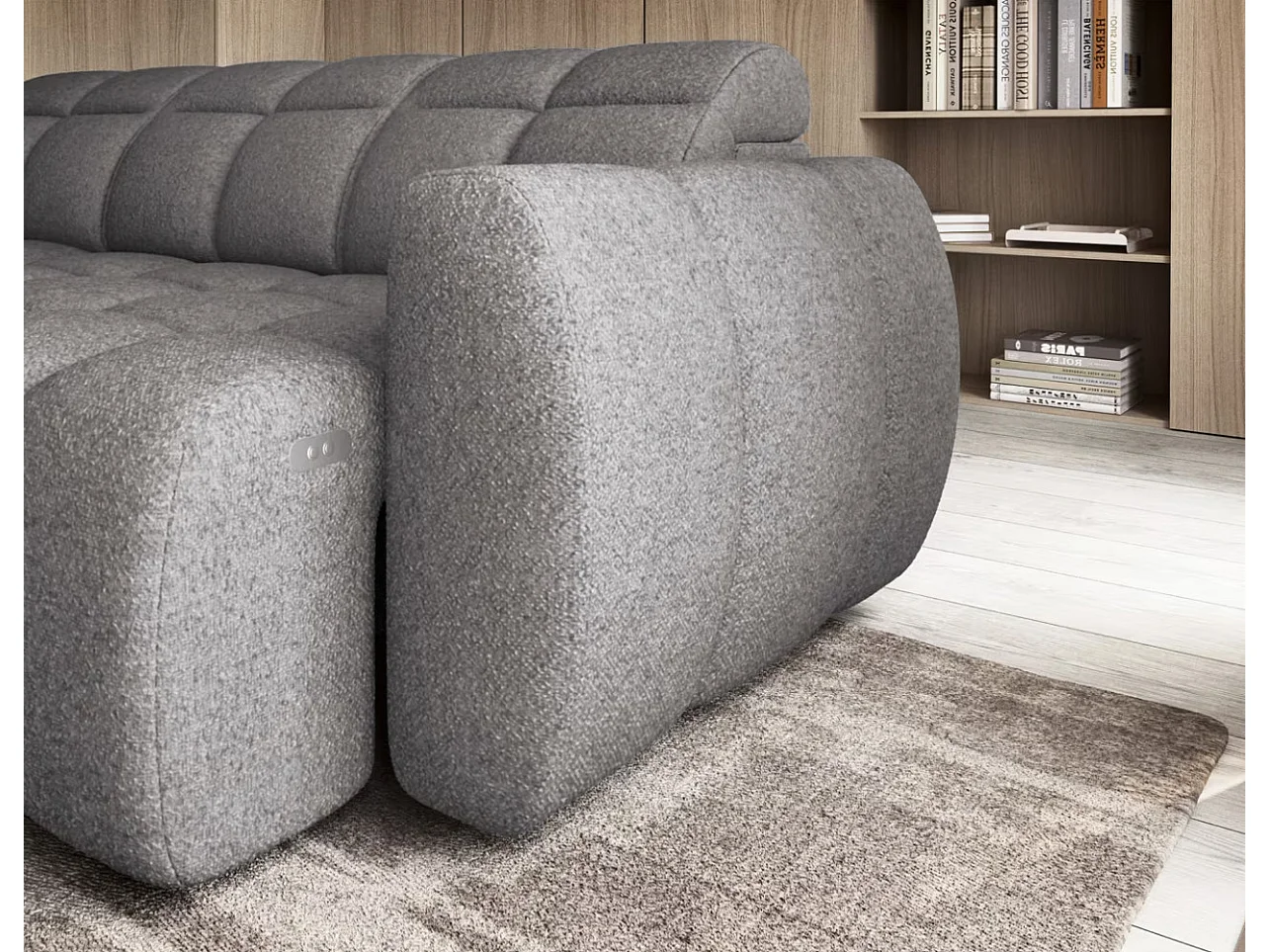 Canapé d’angle convertible 4 places tissu BOBOON 258cm – Coffre de rangement-Gris foncé-angle gauche