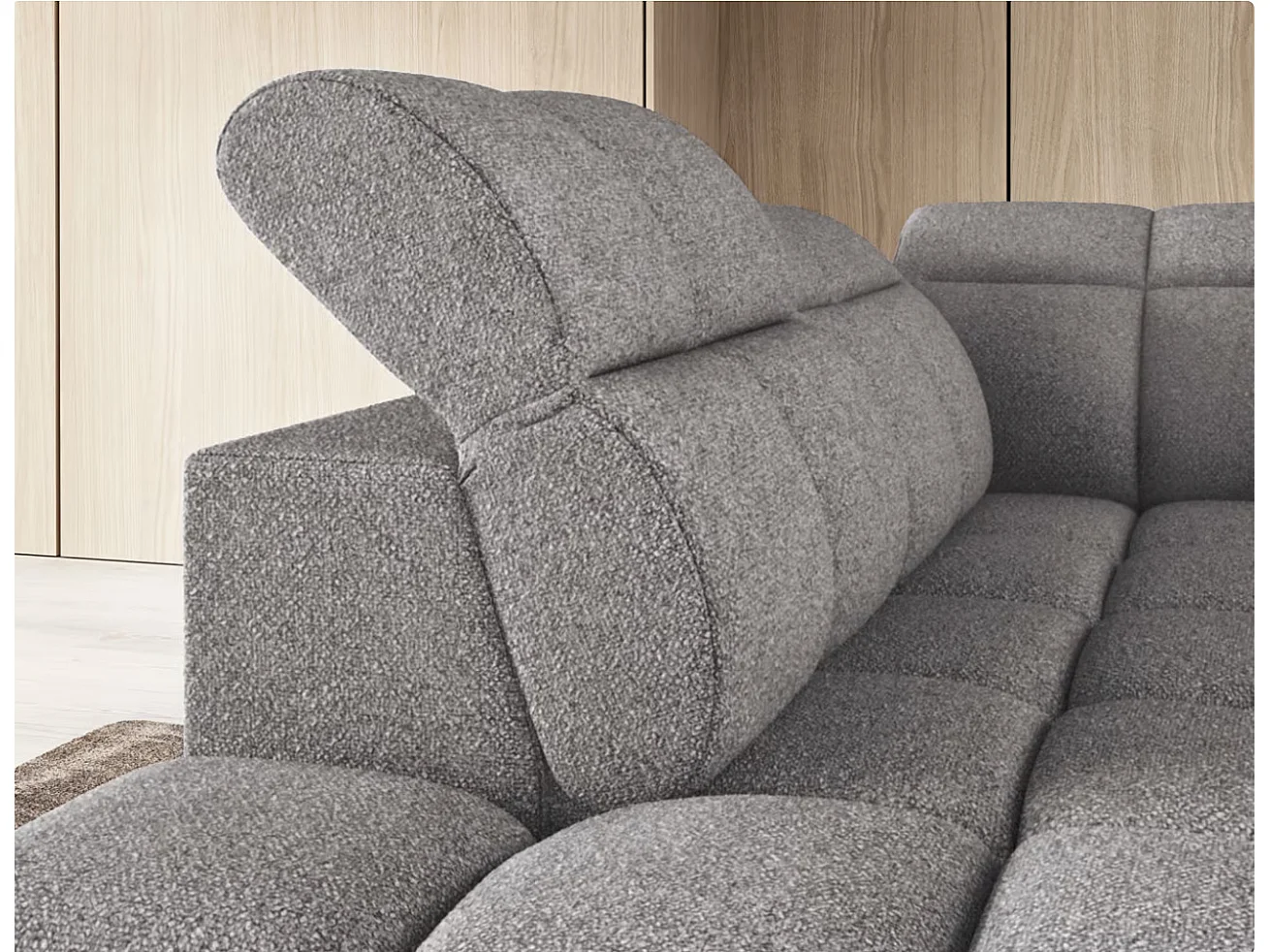 Canapé d’angle convertible 4 places tissu BOBOON 258cm – Coffre de rangement-Gris foncé-angle gauche