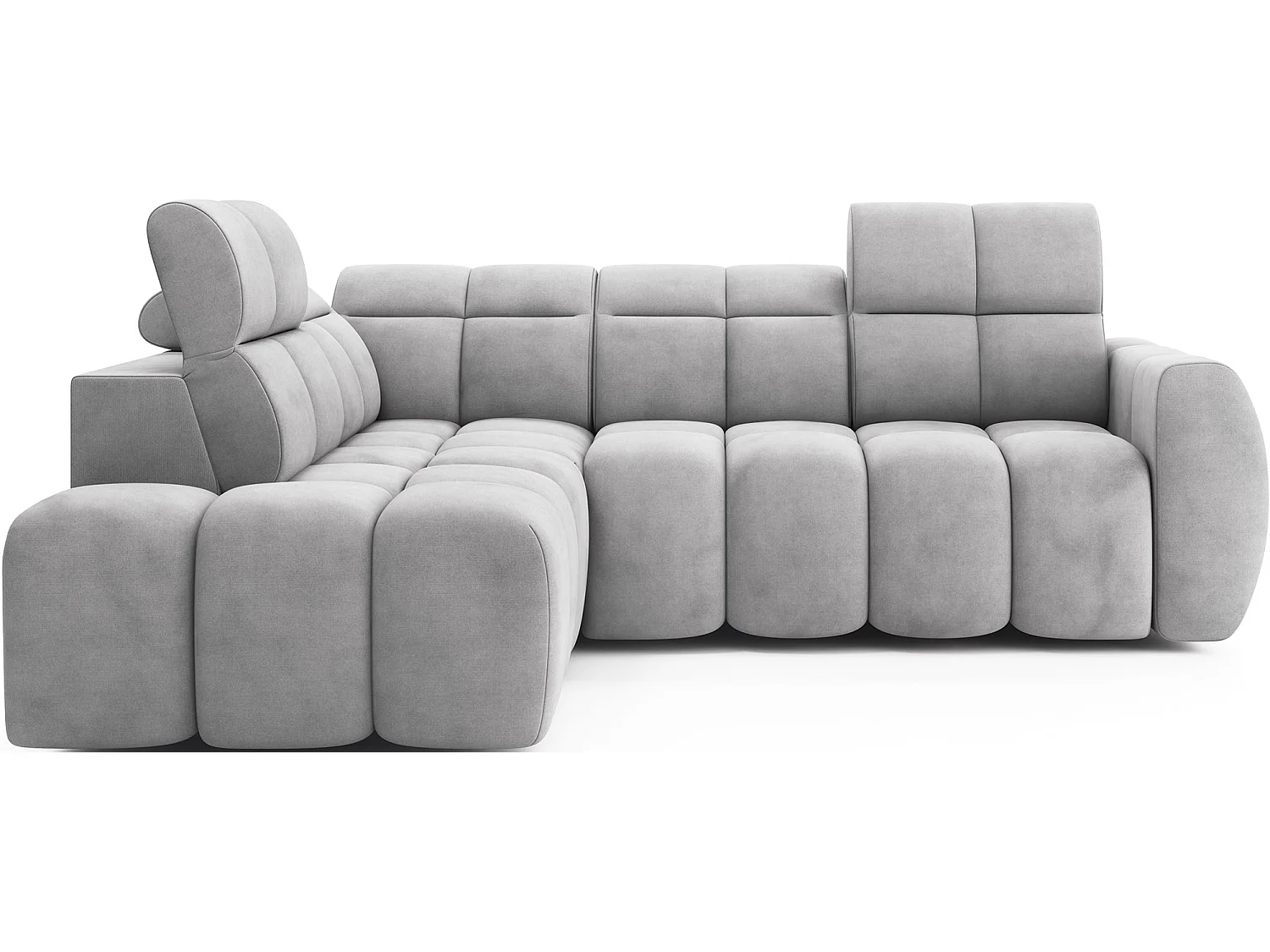 Canapé d’angle convertible 4 places BOBOON en tissu avec coffre de rangement – 258cm-Gris-angle gauche