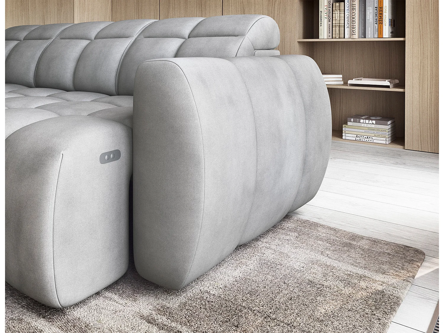 Canapé d’angle convertible 4 places BOBOON en tissu avec coffre de rangement – 258cm-Gris-angle gauche