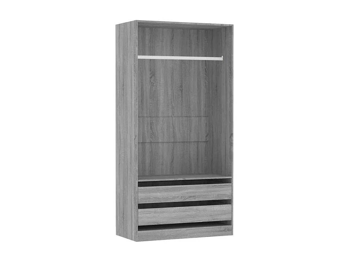 Armoire dressing 1 penderie 2 tiroir 100cm - Collection Kodok-Chêne gris