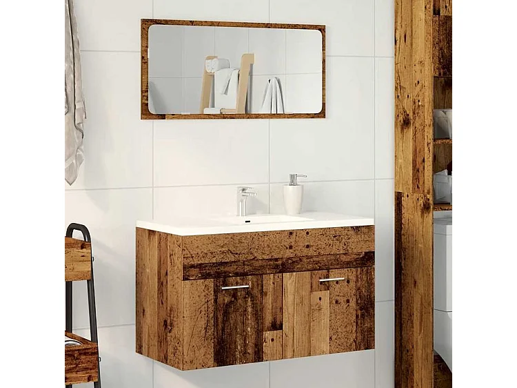 Meuble lavabo de salle de bain vieux bois bois d'ingénierie