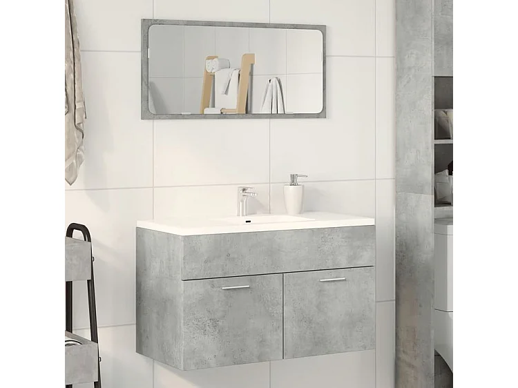 Armoire de lavabo de salle de bain gris béton bois d'ingénierie