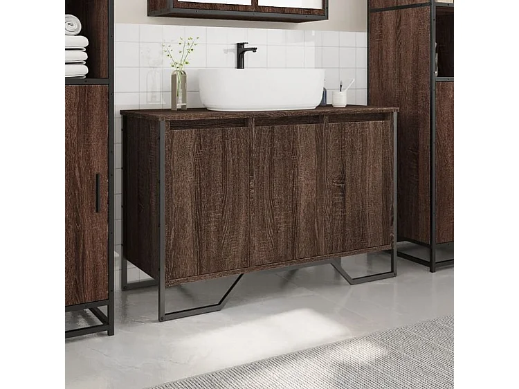 Armoire lavabo de salle de bain chêne marron 91x35x60