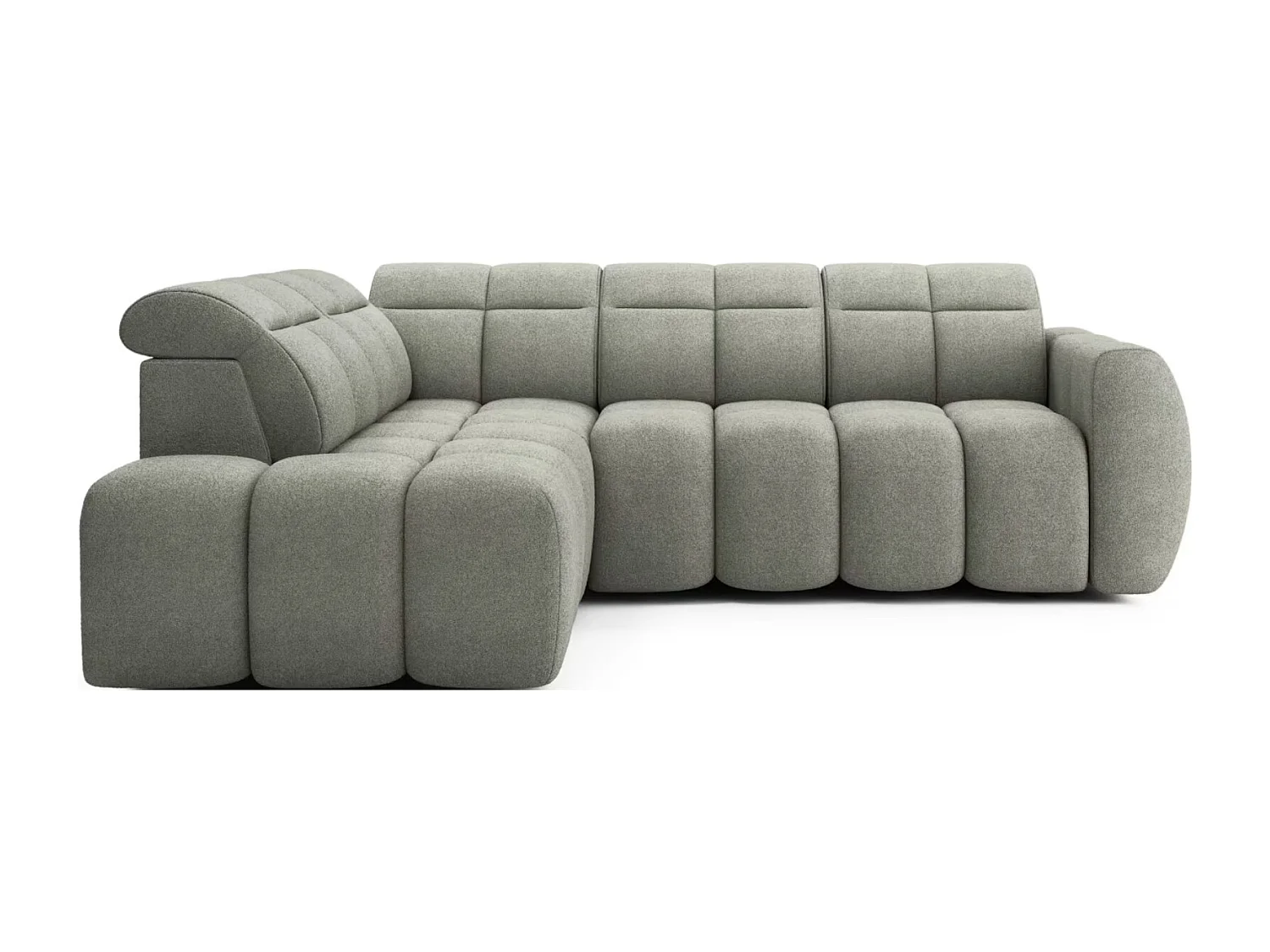 Canapé d’angle convertible 4 places tissu BOBOON 258cm – Coffre de rangement-Vert céladon-angle gauche