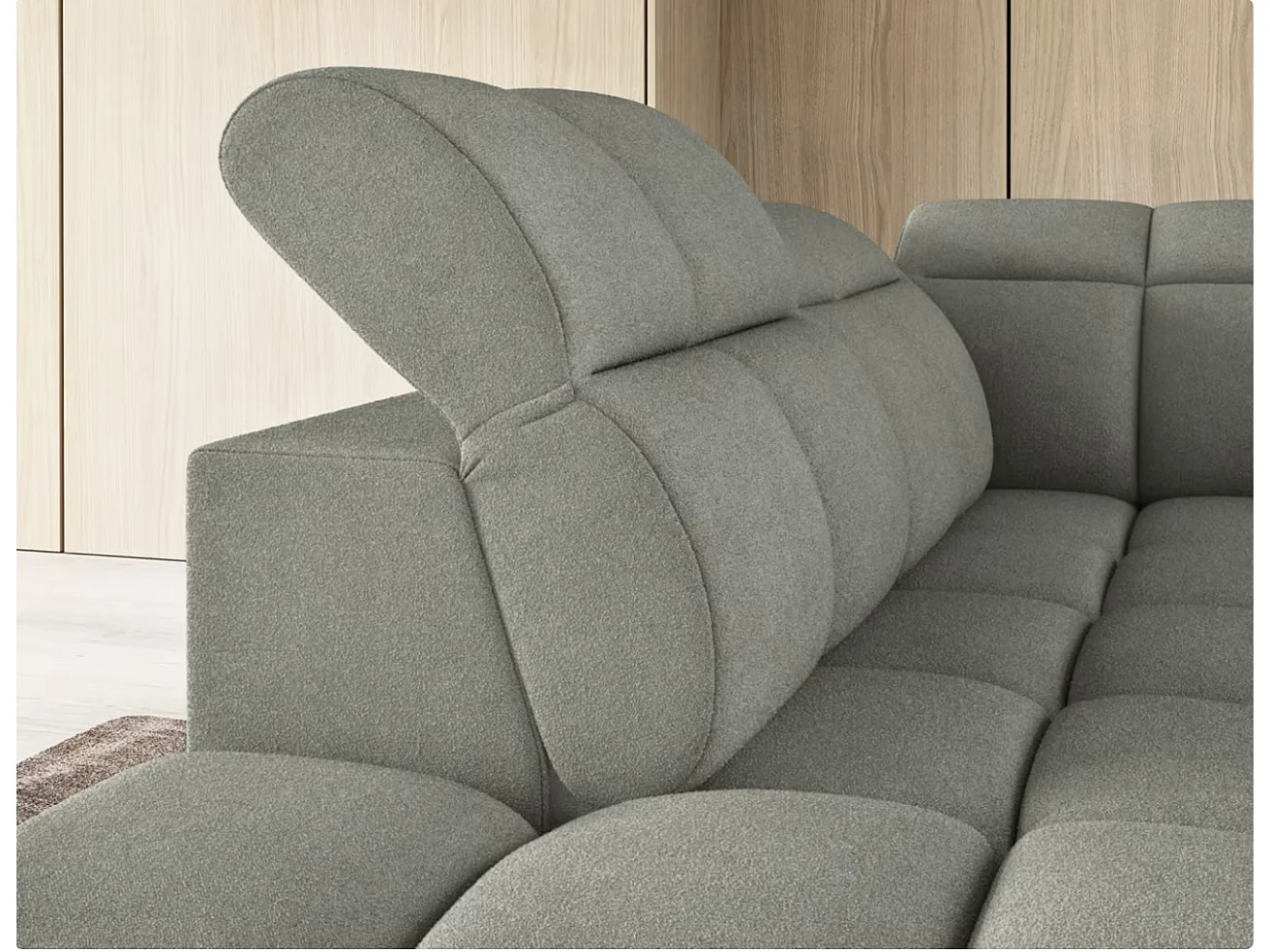 Canapé d’angle convertible 4 places tissu BOBOON 258cm – Coffre de rangement-Vert céladon-angle gauche