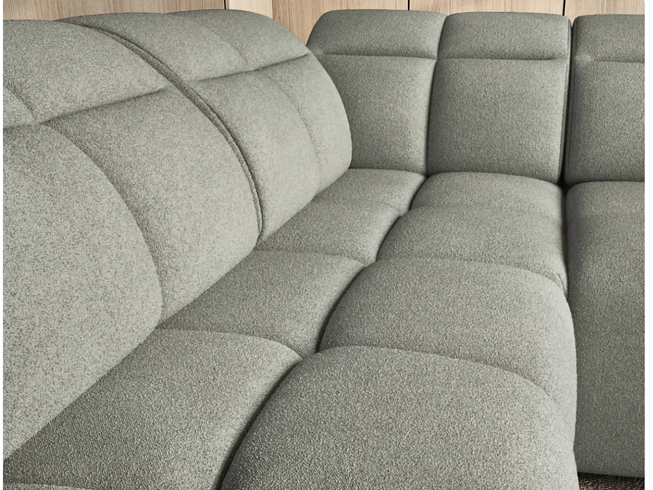 Canapé d’angle convertible 4 places tissu BOBOON 258cm – Coffre de rangement-Vert céladon-angle gauche