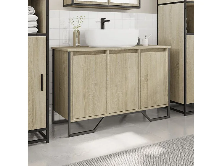 Armoire lavabo de salle de bain chêne sonoma 91x35x60