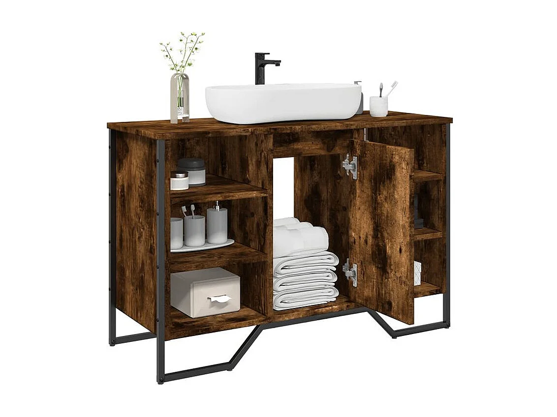 Armoire lavabo de salle de bain chêne fumé 91x35x60