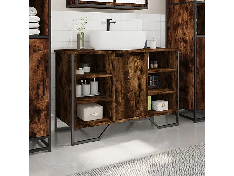 Armoire lavabo de salle de bain chêne fumé 91x35x60
