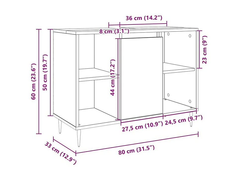 Armoire salle de bain chêne sonoma 80x33x60 bois d'ingénierie