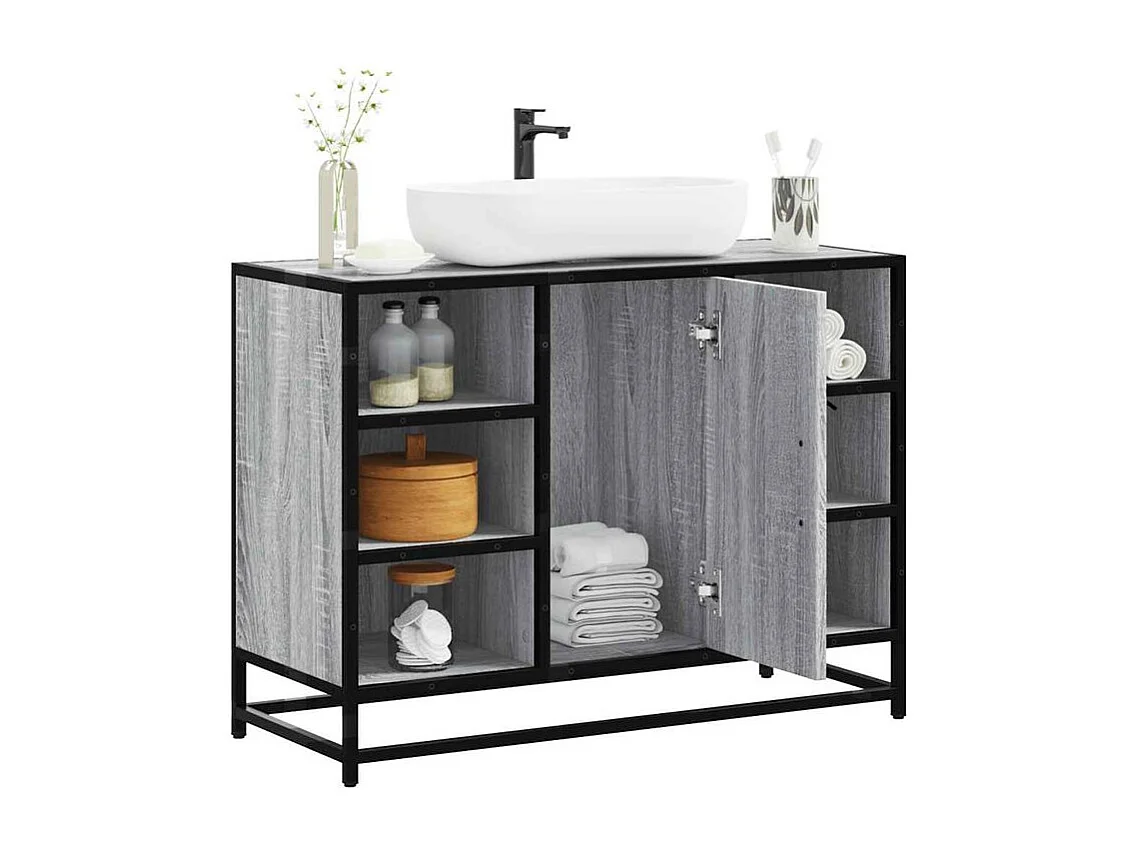 Armoire lavabo de salle de bain sonoma gris bois d'ingénierie