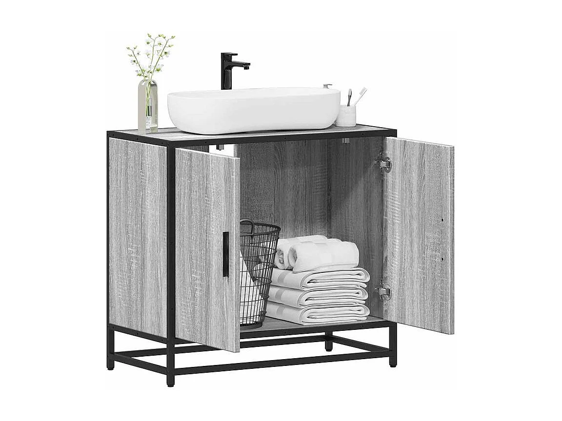 Armoire de lavabo de salle de bain sonoma gris 65x33x60