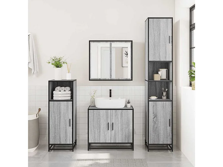Armoire de lavabo de salle de bain sonoma gris 65x33x60