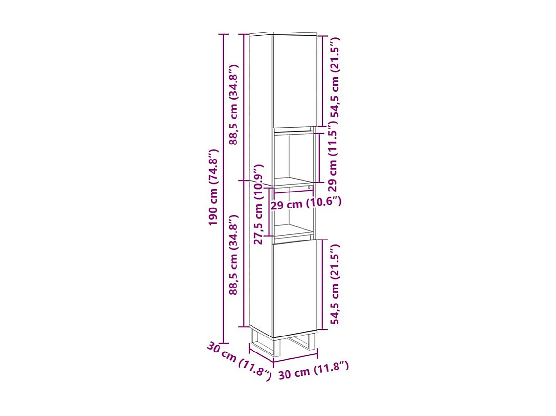Armoire salle de bain chêne sonoma 30x30x190