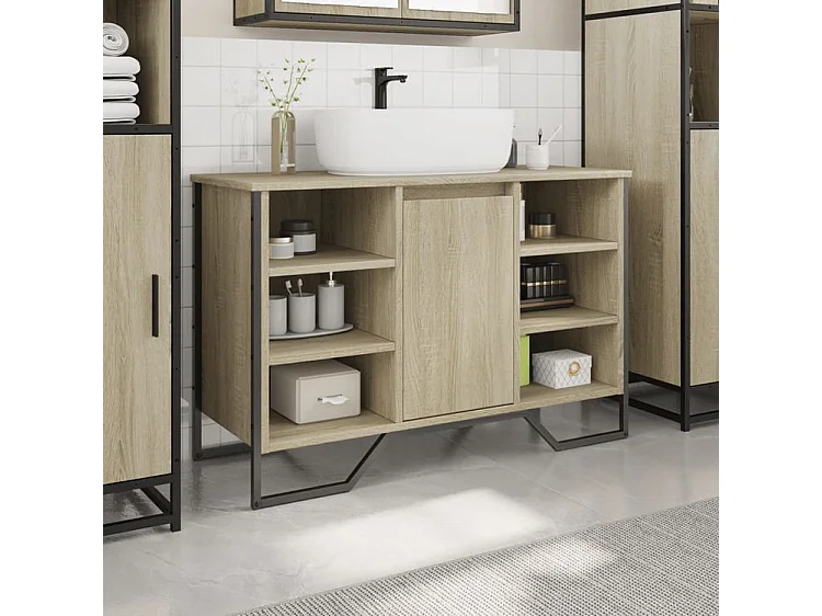Armoire lavabo de salle de bain chêne sonoma 91x35x60