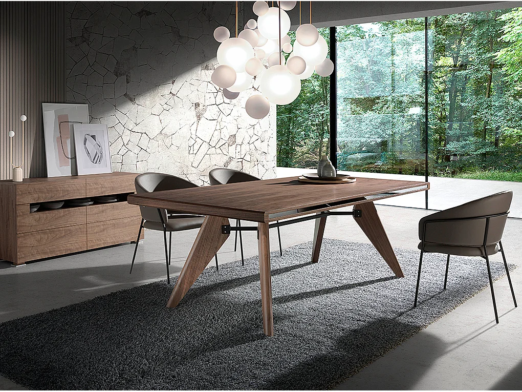 Notenhouten dressoir met LED-verlichting 6 lades Dina 140 cm