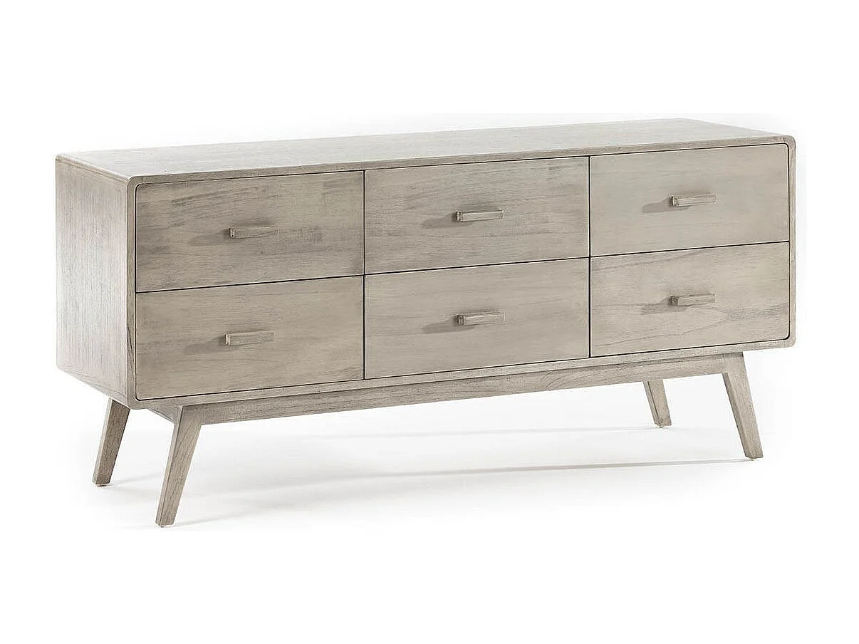 Cómoda de 6 cajones, madera maciza, pintada de gris, L 160 cm