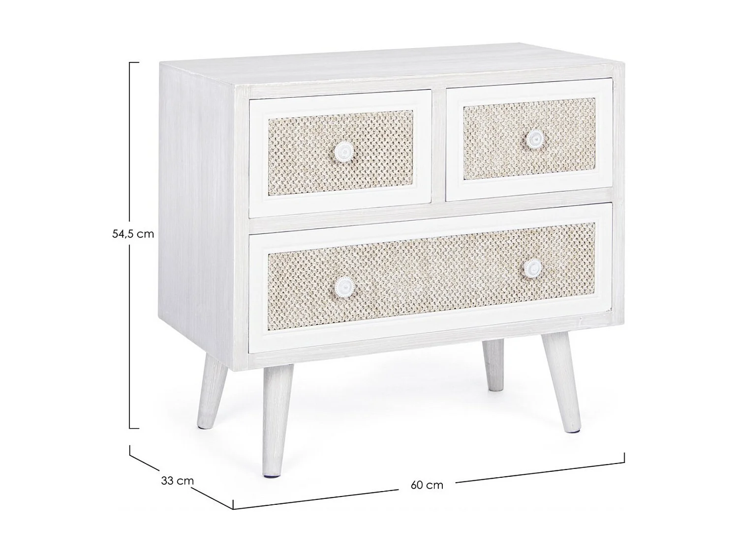 MONTIEL ladekast met 3 laden, 60 cm – Hout & linnen stof