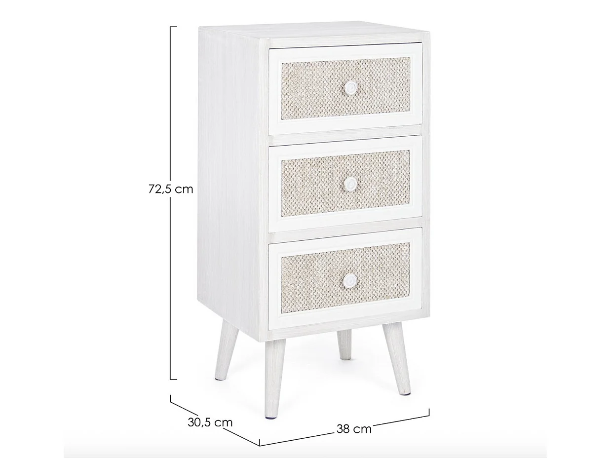 Chiffonnier 3 tiroirs MONTIEL – Bois & tissu lin