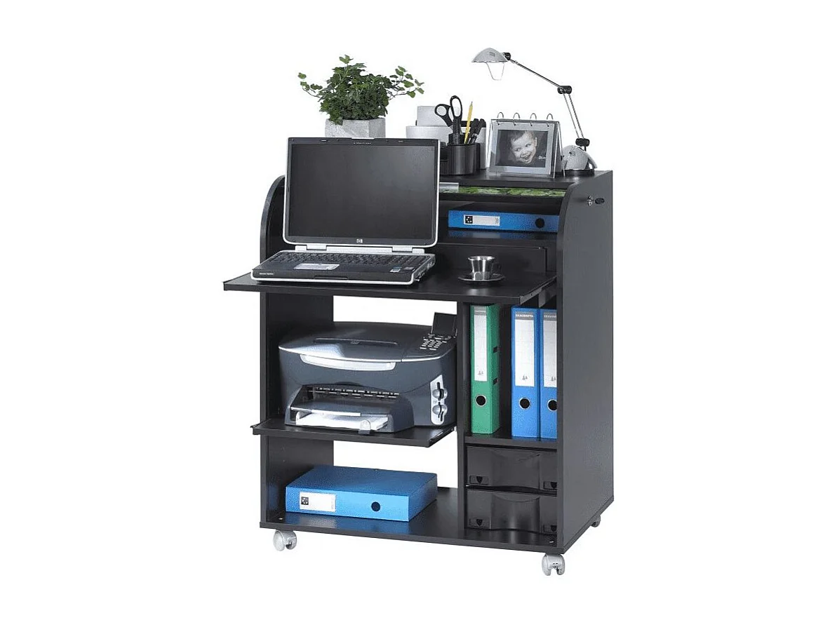 Bureau informatique noir à rideau blanc Must 80cm