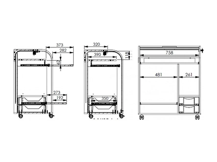 Bureau informatique à rideau noir Must 80cm