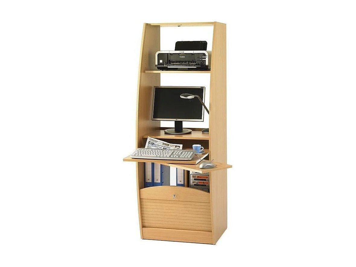 Armoire informatique à rideaux bois hêtre Patrick 60cm