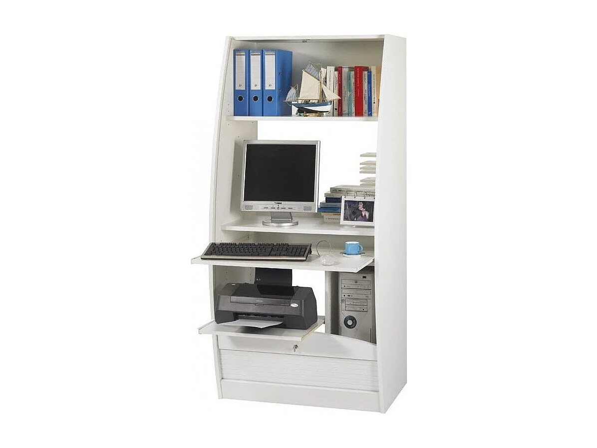 Armoire informatique à rideaux bois blanc Patrick 80cm