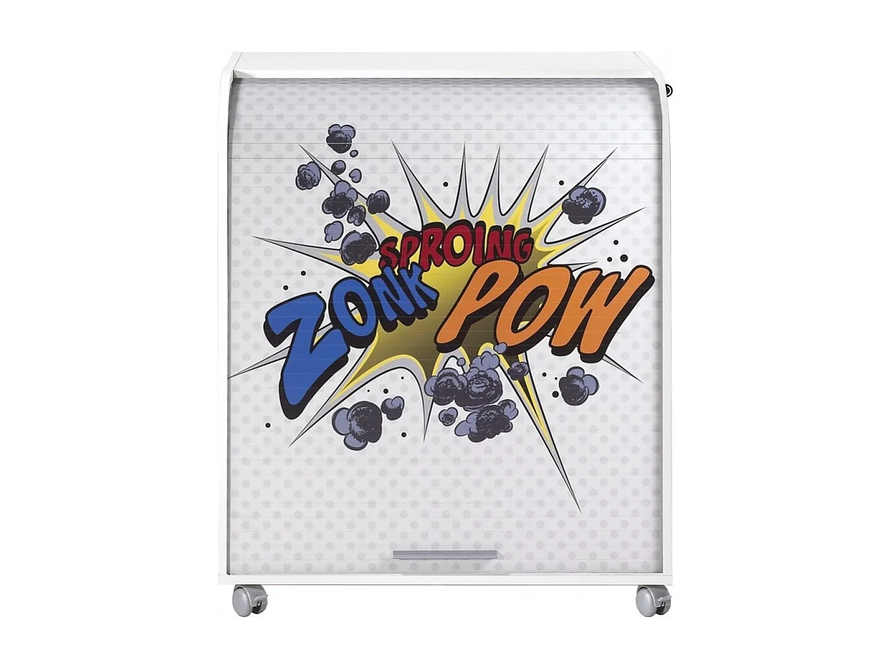 Bureau informatique blanc à rideau imprimé zonk pow Must 80cm