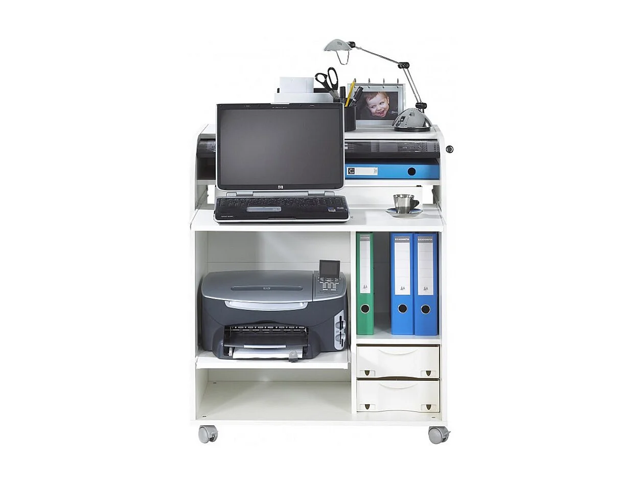 Bureau informatique blanc à rideau imprimé chêne naturel Must 80cm