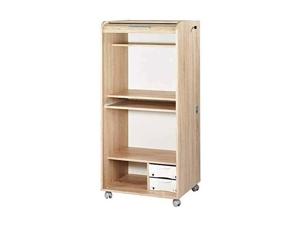 Meuble informatique à rideau chêne naturel Orga 140cm