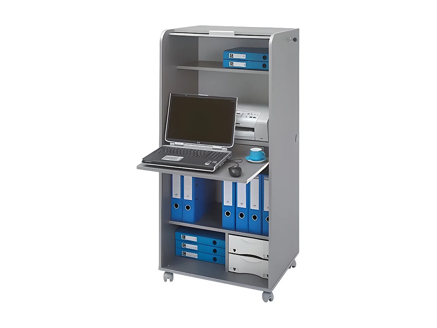 Meuble informatique à rideau gris Orga 140cm