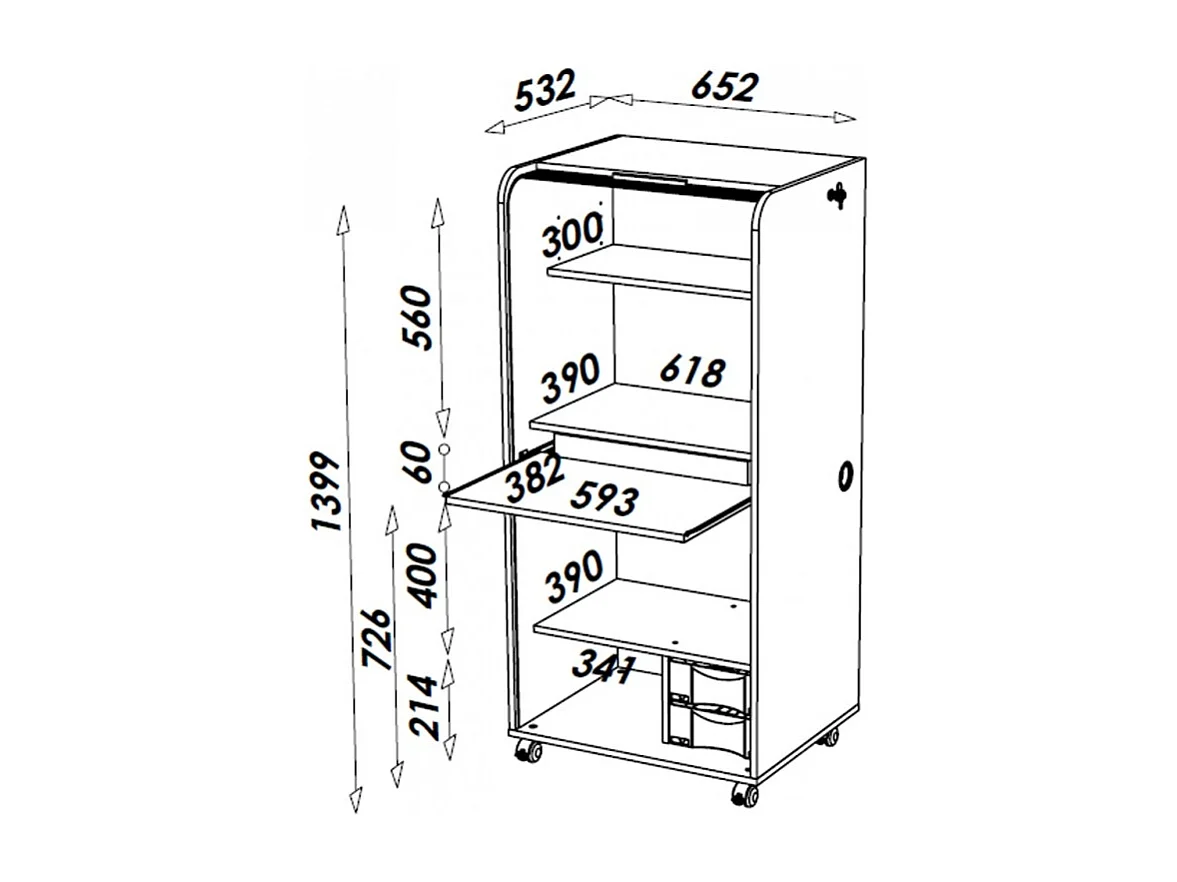 Meuble informatique à rideau gris Orga 140cm