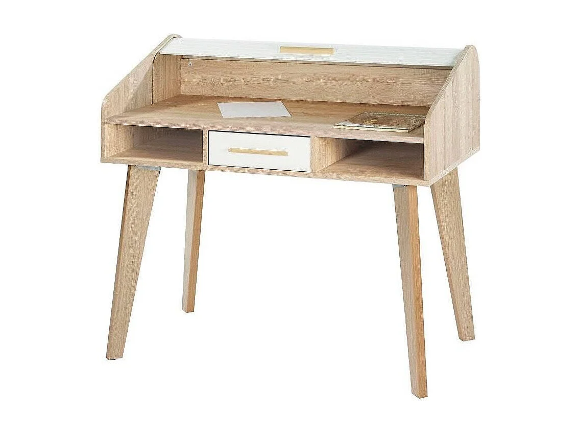 Bureau secrétaire 1 tiroir chêne clair et blanc happy 104cm