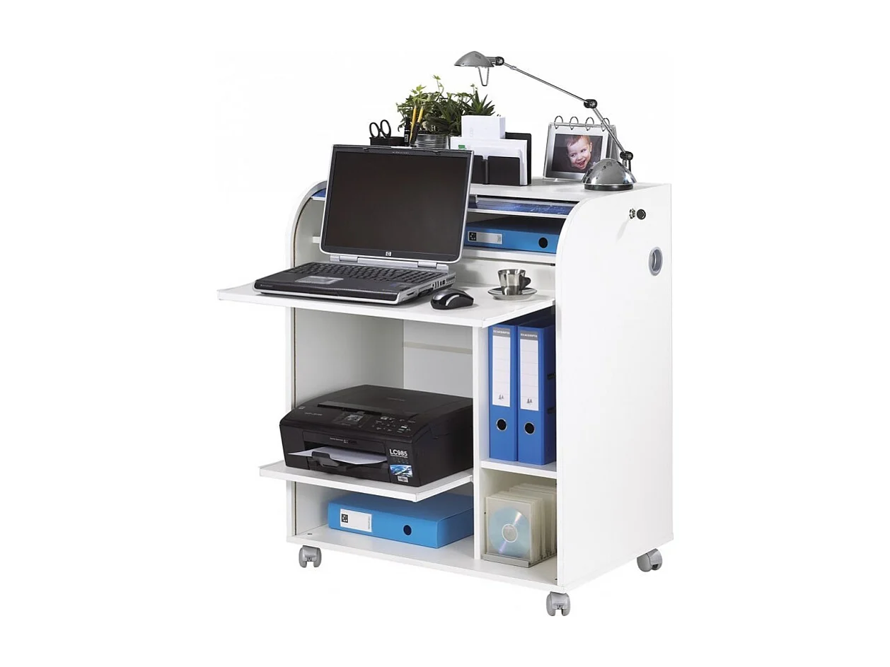 Bureau informatique blanc à rideau imprimé fée Must 80cm