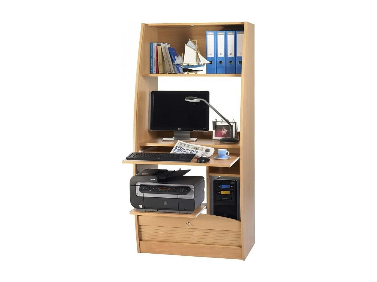 Armoire informatique à rideaux bois hêtre naturel Patrick 80cm