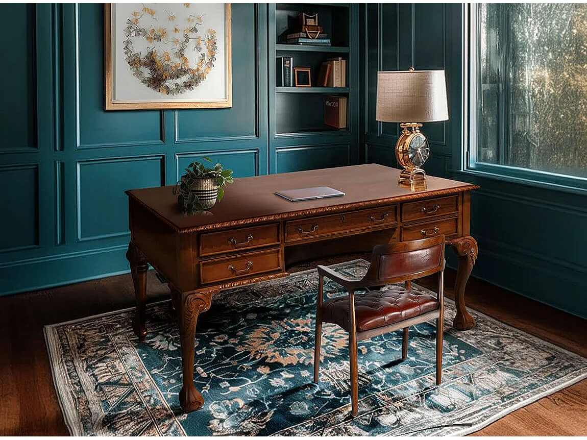 Bureau chippendale en bois d'acajou marron 160cm
