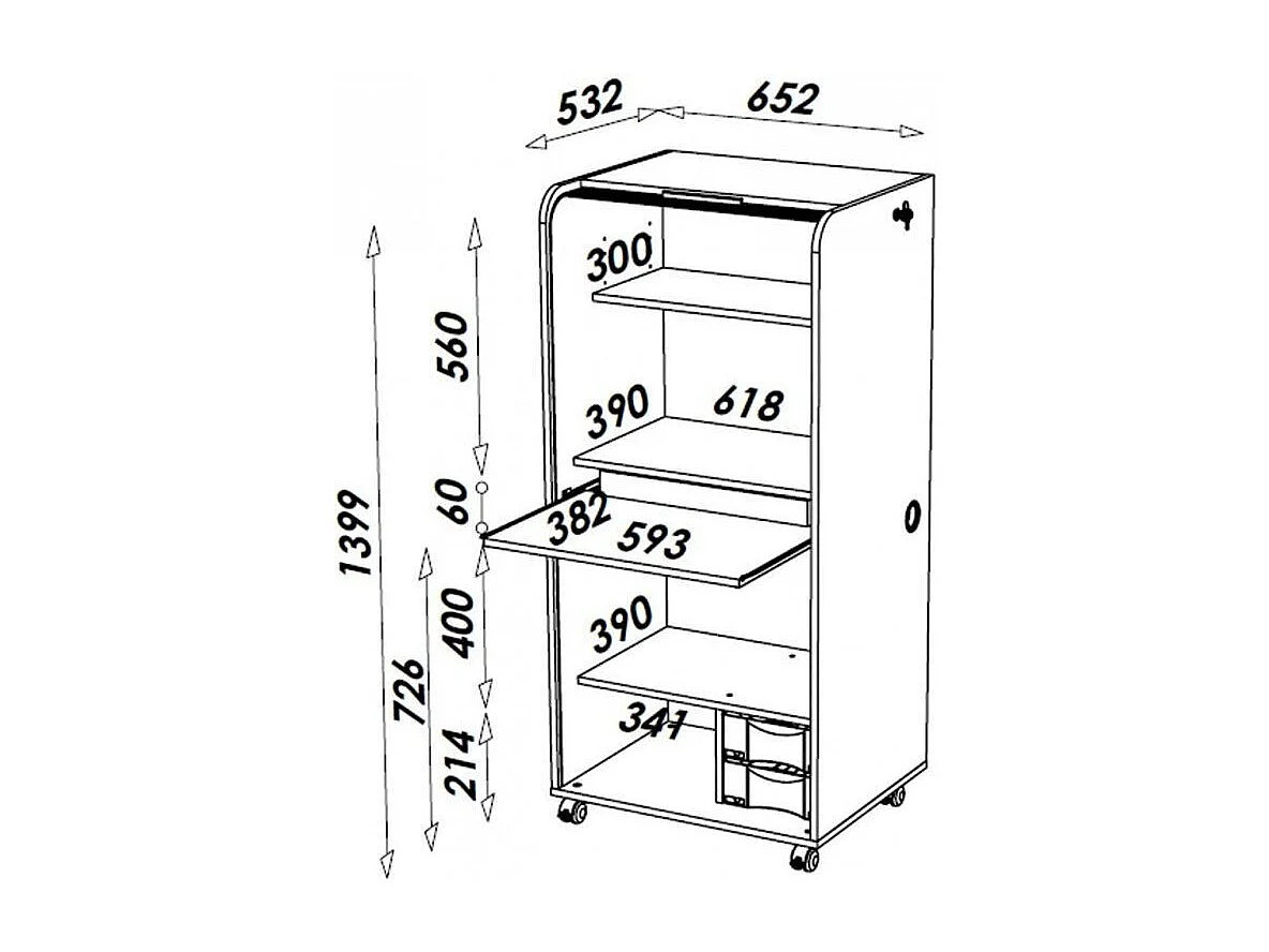 Meuble informatique à rideau noir Orga 140cm