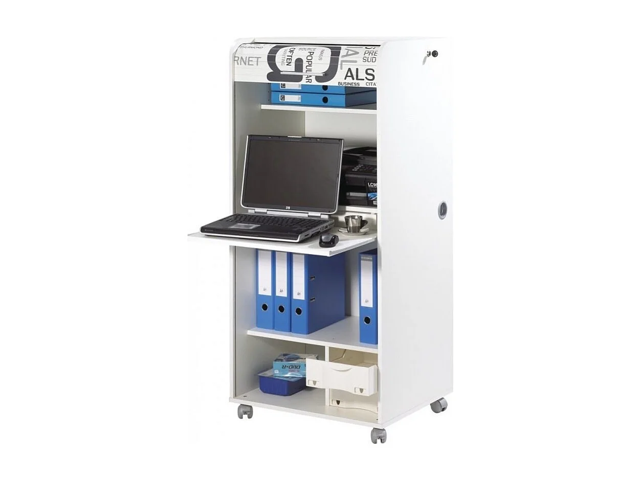 Meuble informatique à rideau blanc Orga 140cm