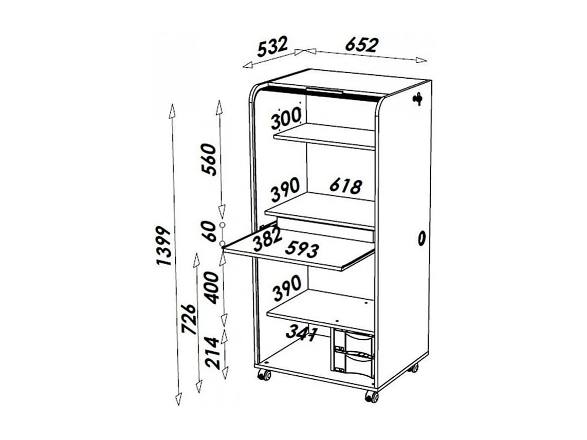 Meuble informatique à rideau blanc Orga 140cm