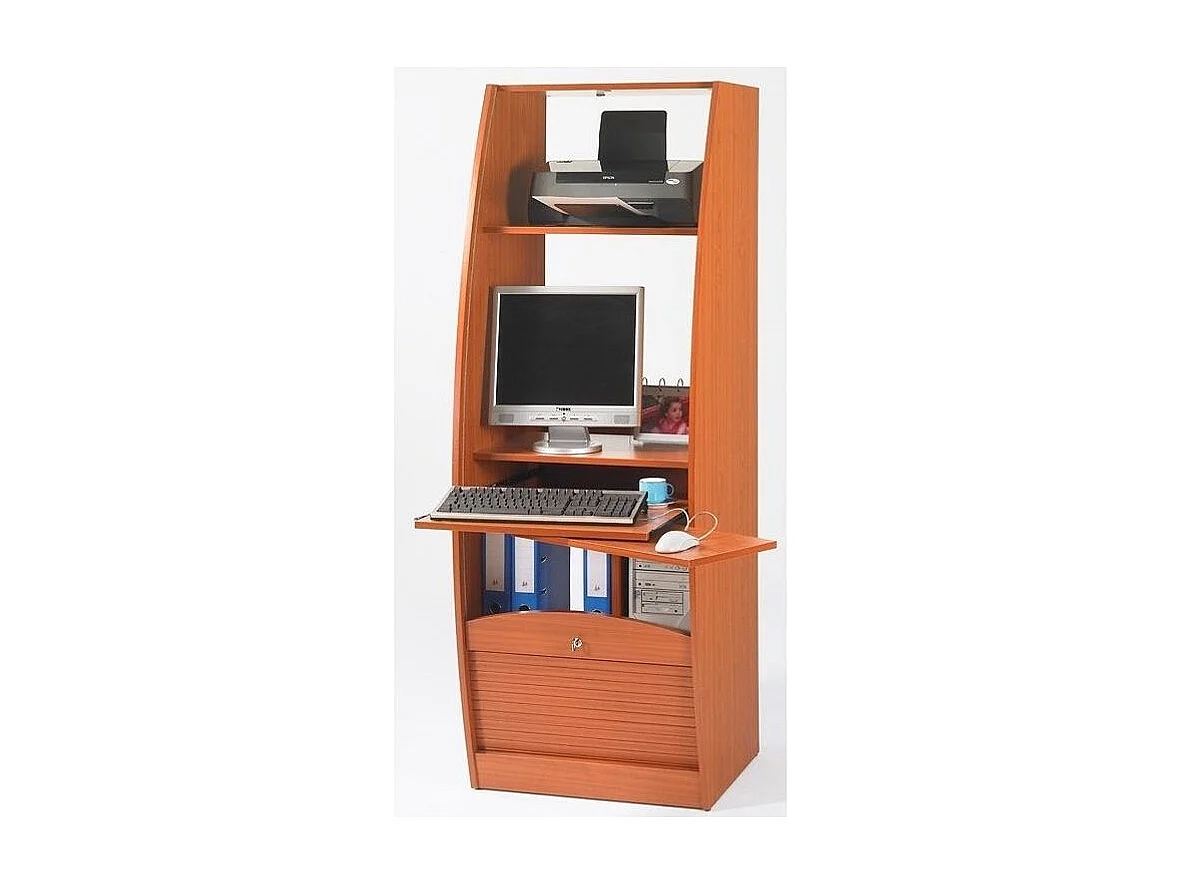 Armoire informatique à rideaux bois merisier Patrick 60cm