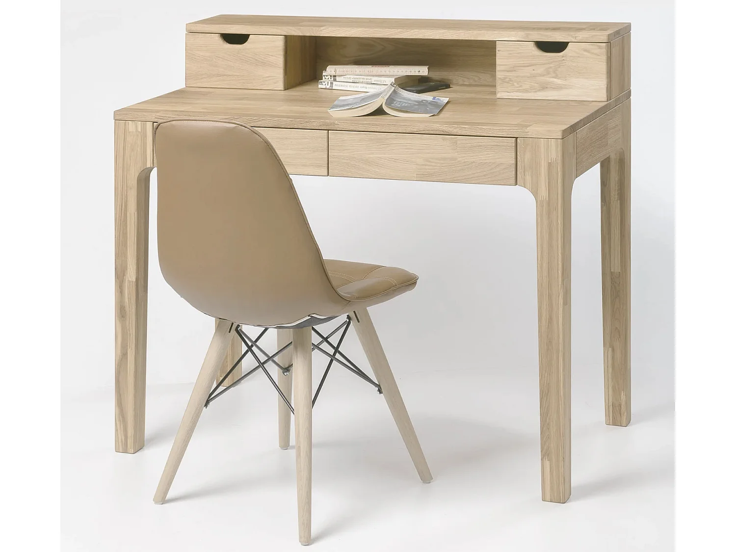 Bureau secrétaire en chêne massif blanchi Vetty 105cm