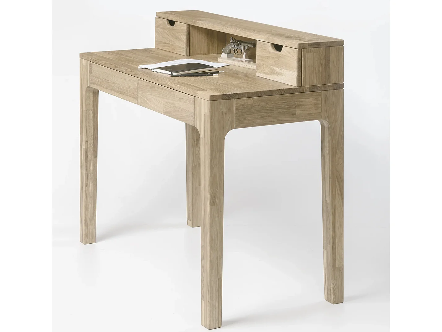 Bureau secrétaire en chêne massif blanchi Vetty 105cm