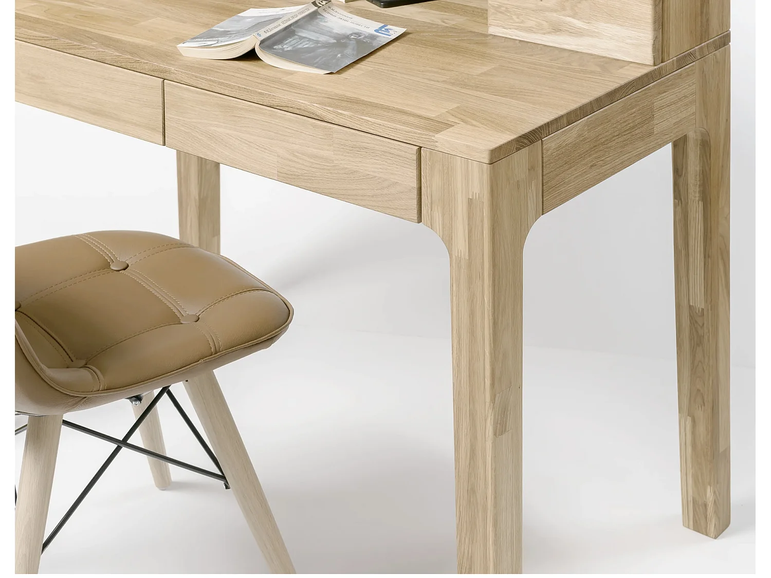 Bureau secrétaire en chêne massif blanchi Vetty 105cm