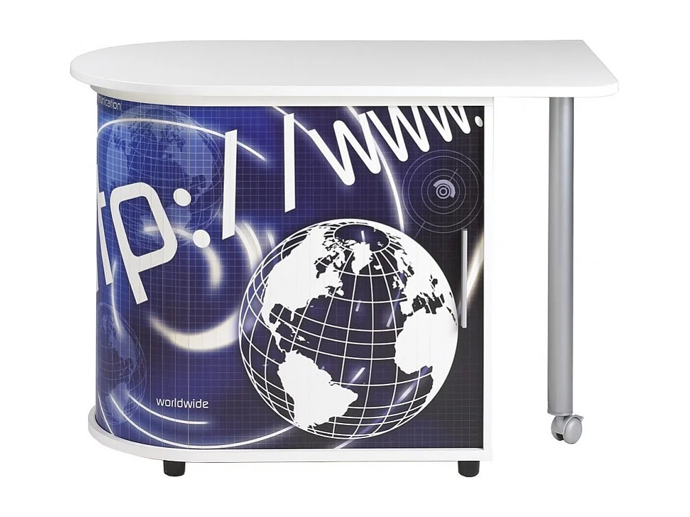 Bureau met draaibaar blad en witte opberger bedrukt Http Kool 105 cm