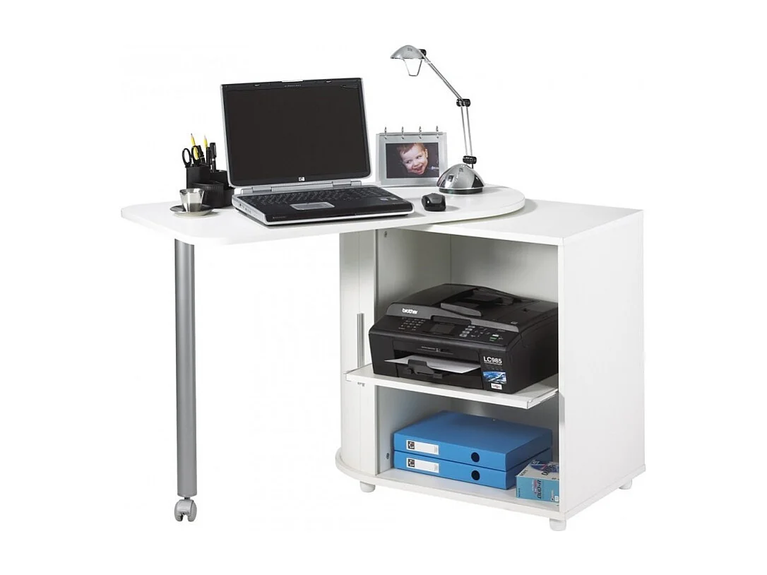 Bureau met draaibaar blad en witte opberger bedrukt Http Kool 105 cm