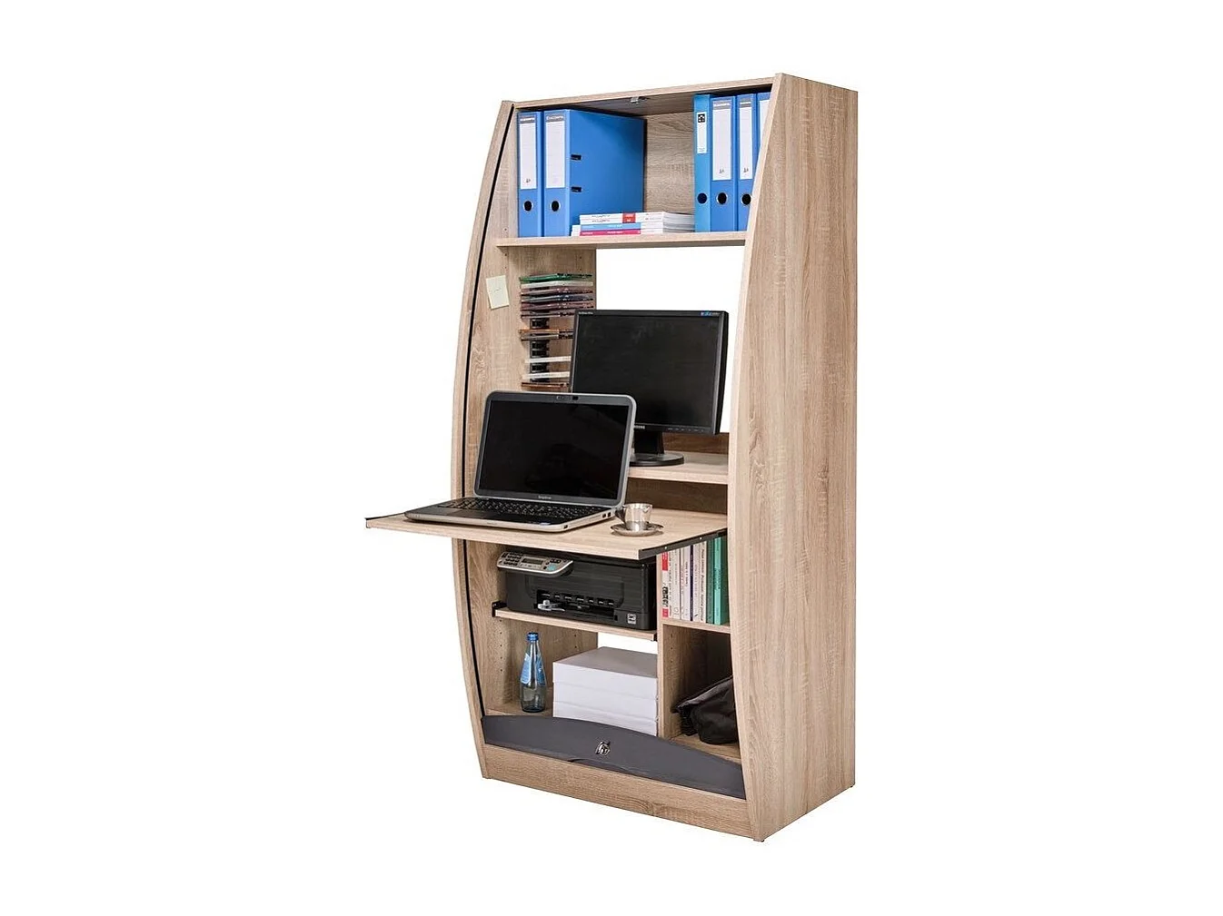 Armoire informatique à rideaux chêne et noir Patrick 80cm