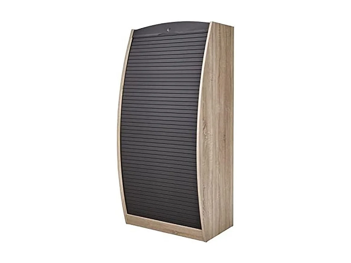 Armoire informatique à rideaux chêne et noir Patrick 80cm