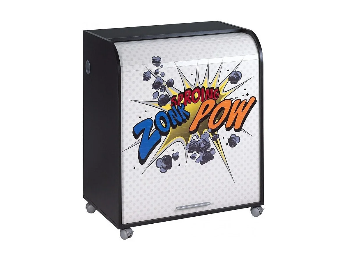 Bureau informatique noir à rideau imprimé zonk pow Must 80cm