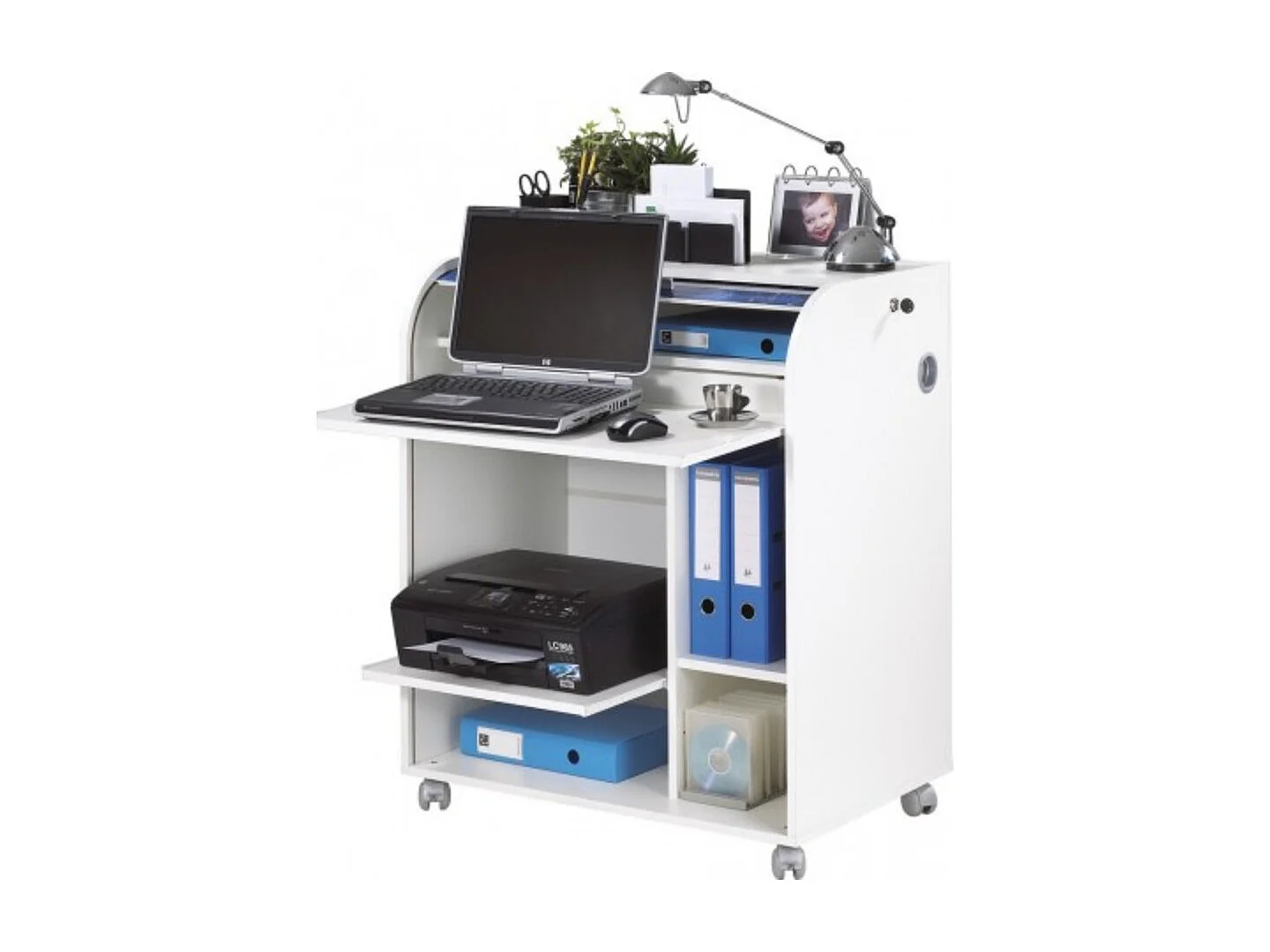 Bureau informatique blanc à rideau blanc Must 80cm